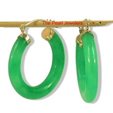 Load image into Gallery viewer, 14k Solid Yellow Gold Tube Ring Green Jade Hoop Earrings