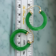 Load image into Gallery viewer, 14k Solid Yellow Gold Tube Ring Green Jade Hoop Earrings