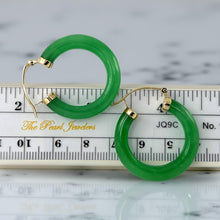 Load image into Gallery viewer, 14k Solid Yellow Gold Tube Ring Green Jade Hoop Earrings