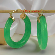 Load image into Gallery viewer, 14k Solid Yellow Gold Tube Ring Green Jade Hoop Earrings