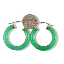 Load image into Gallery viewer, 14k Solid Yellow Gold Tube Ring Green Jade Hoop Earrings
