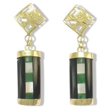 Load image into Gallery viewer, 14K Yellow Gold Dragon Dangle Earrings with Black Onyx &amp; M.O.P