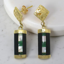 Load image into Gallery viewer, 14K Yellow Gold Dragon Dangle Earrings with Black Onyx &amp; M.O.P