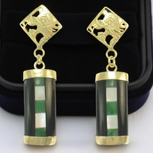 Load image into Gallery viewer, 14K Yellow Gold Dragon Dangle Earrings with Black Onyx &amp; M.O.P