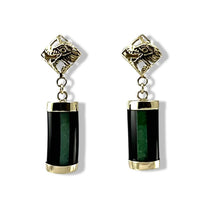 Load image into Gallery viewer, 14K Yellow Gold Dragon Dangle Earrings with Jade &amp; Black Onyx