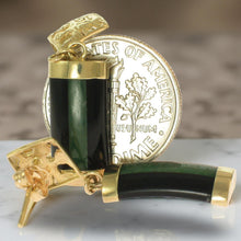 Load image into Gallery viewer, 14K Yellow Gold Dragon Dangle Earrings with Jade &amp; Black Onyx
