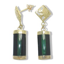 Load image into Gallery viewer, 14K Yellow Gold Dragon Dangle Earrings with Jade &amp; Black Onyx