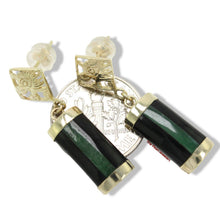 Load image into Gallery viewer, 14K Yellow Gold Dragon Dangle Earrings with Jade &amp; Black Onyx