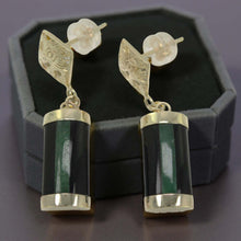 Load image into Gallery viewer, 14K Yellow Gold Dragon Dangle Earrings with Jade &amp; Black Onyx