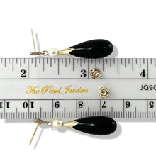 Load image into Gallery viewer, 14K Yellow Gold Oriental Black Onyx &amp; Pearl Dangle Earrings