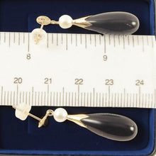 Load image into Gallery viewer, 14K Yellow Gold Oriental Black Onyx &amp; Pearl Dangle Earrings