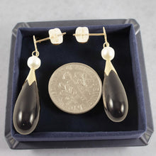 Load image into Gallery viewer, 14K Yellow Gold Oriental Black Onyx &amp; Pearl Dangle Earrings