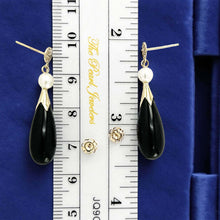 Load image into Gallery viewer, 14K Yellow Gold Oriental Black Onyx &amp; Pearl Dangle Earrings