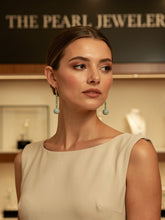 Load image into Gallery viewer, 14K Yellow Gold Celadon Green Jadeite Dangling Earrings