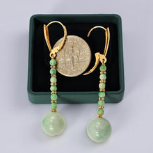 Load image into Gallery viewer, 14K Yellow Gold Celadon Green Jadeite Dangling Earrings