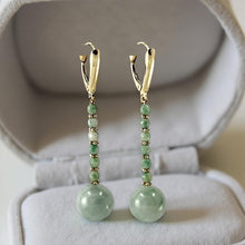 Load image into Gallery viewer, 14K Yellow Gold Celadon Green Jadeite Dangling Earrings