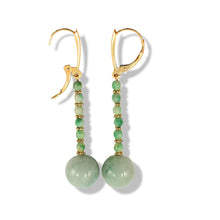 Load image into Gallery viewer, 14K Yellow Gold Celadon Green Jadeite Dangling Earrings