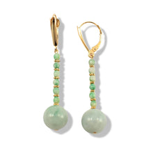 Load image into Gallery viewer, 14K Yellow Gold Celadon Green Jadeite Dangling Earrings