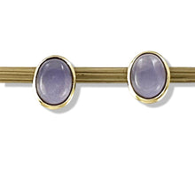 Load image into Gallery viewer, 14K Yellow Gold Bezel Setting Oval Lavender Jade Stud Earrings