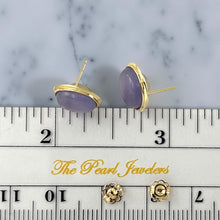 Load image into Gallery viewer, 14K Yellow Gold Bezel Setting Oval Lavender Jade Stud Earrings