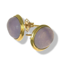Load image into Gallery viewer, 14K Yellow Gold Bezel Setting Oval Lavender Jade Stud Earrings