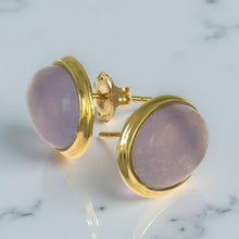 Load image into Gallery viewer, 14K Yellow Gold Bezel Setting Oval Lavender Jade Stud Earrings