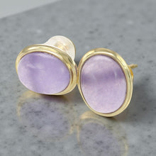 Load image into Gallery viewer, 14K Yellow Gold Bezel Setting Oval Lavender Jade Stud Earrings