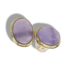 Load image into Gallery viewer, 14K Yellow Gold Bezel Setting Oval Lavender Jade Stud Earrings