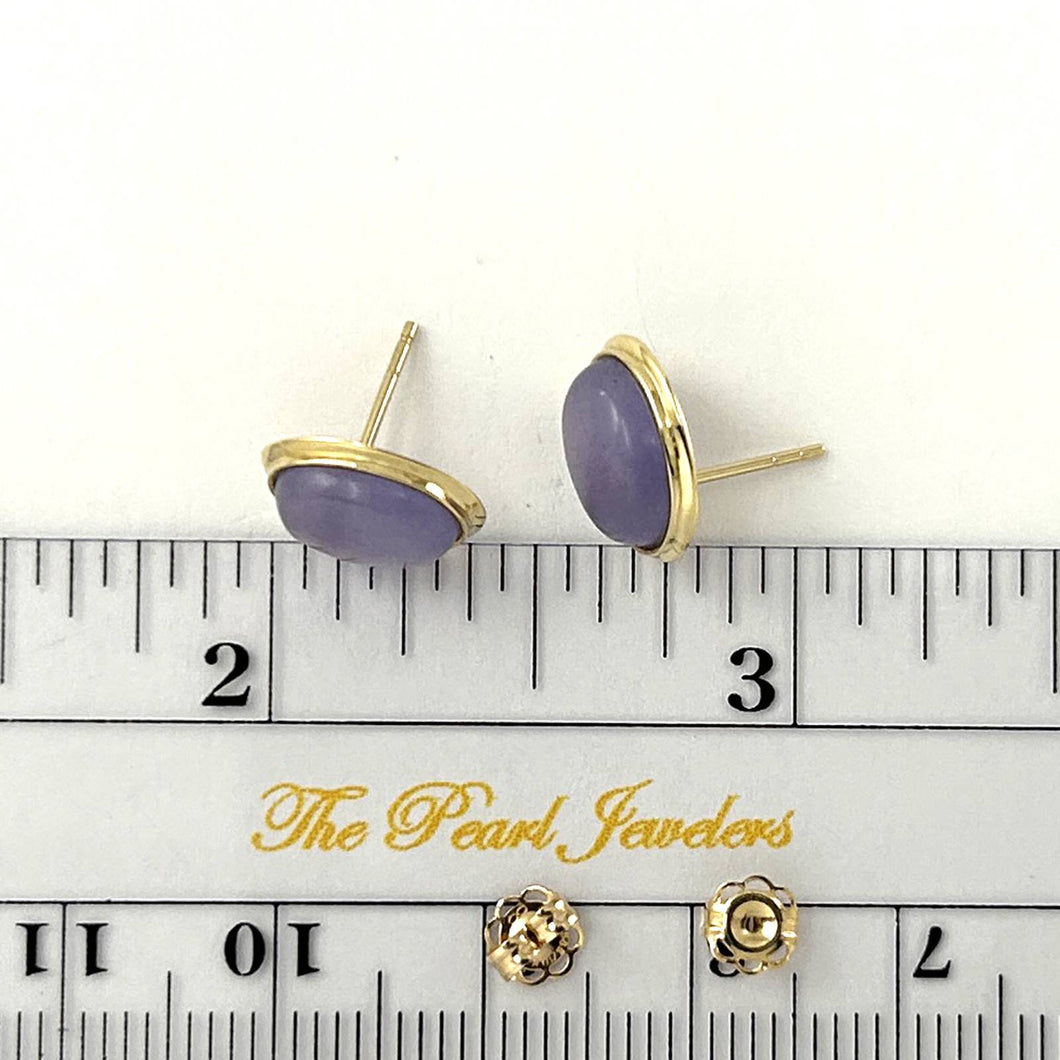 14K Yellow Gold Bezel Setting Oval Lavender Jade Stud Earrings