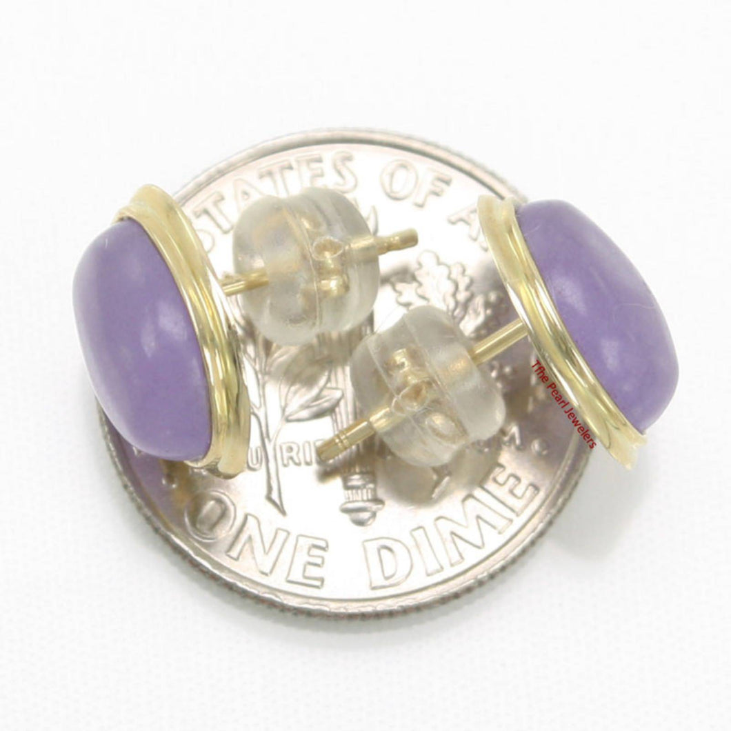 14K Yellow Gold Bezel Setting Oval Lavender Jade Stud Earrings