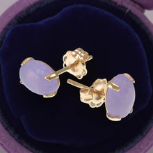 Load image into Gallery viewer, 14K Yellow Gold Oval Lavender Jade Cabochon Stud Earrings