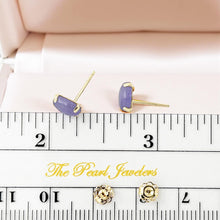 Load image into Gallery viewer, 14K Yellow Gold Oval Lavender Jade Cabochon Stud Earrings