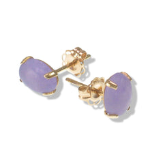 Load image into Gallery viewer, 14K Yellow Gold Oval Lavender Jade Cabochon Stud Earrings