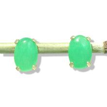 Load image into Gallery viewer, 14K Yellow Gold Oval Green Jade Cabochon Stud Earrings