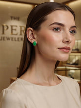 Load image into Gallery viewer, 14K Yellow Gold Oval Green Jade Cabochon Stud Earrings