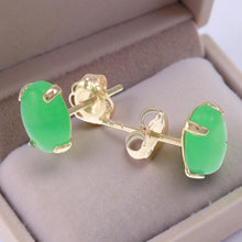 Load image into Gallery viewer, 14K Yellow Gold Oval Green Jade Cabochon Stud Earrings