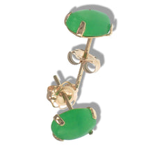 Load image into Gallery viewer, 14K Yellow Gold Oval Green Jade Cabochon Stud Earrings