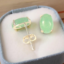 Load image into Gallery viewer, 14K Yellow Gold Oval Green Jade Cabochon Stud Earrings
