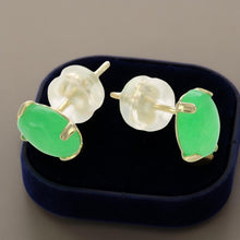 Load image into Gallery viewer, 14K Yellow Gold Oval Green Jade Cabochon Stud Earrings