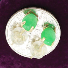 Load image into Gallery viewer, 14K Yellow Gold Oval Green Jade Cabochon Stud Earrings
