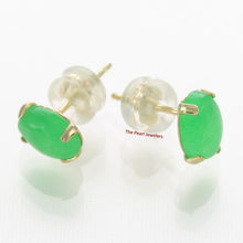 Load image into Gallery viewer, 1100263-14k-Yellow-Gold-Cabochon-Oval-Shaped-Green-Jade-Stud-Earrings
