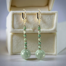 Load image into Gallery viewer, 14K Yellow Gold Celadon Green Jadeite Leverback Earrings