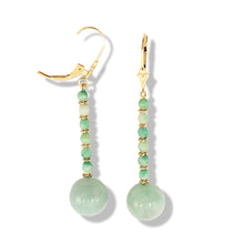 Load image into Gallery viewer, 14K Yellow Gold Celadon Green Jadeite Leverback Earrings