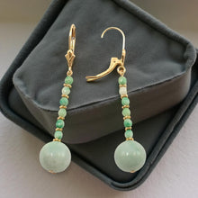 Load image into Gallery viewer, 14K Yellow Gold Celadon Green Jadeite Leverback Earrings
