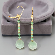 Load image into Gallery viewer, 14K Yellow Gold Celadon Green Jadeite Leverback Earrings