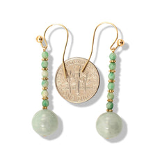 Load image into Gallery viewer, 14K Yellow Gold Celadon Green Jadeite Hook Earrings