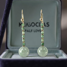 Load image into Gallery viewer, 14K Yellow Gold Celadon Green Jadeite Hook Earrings