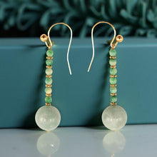 Load image into Gallery viewer, 14K Yellow Gold Celadon Green Jadeite Hook Earrings