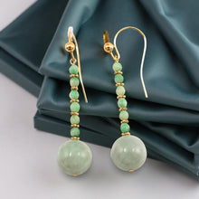 Load image into Gallery viewer, 14K Yellow Gold Celadon Green Jadeite Hook Earrings
