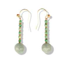 Load image into Gallery viewer, 14K Yellow Gold Celadon Green Jadeite Hook Earrings